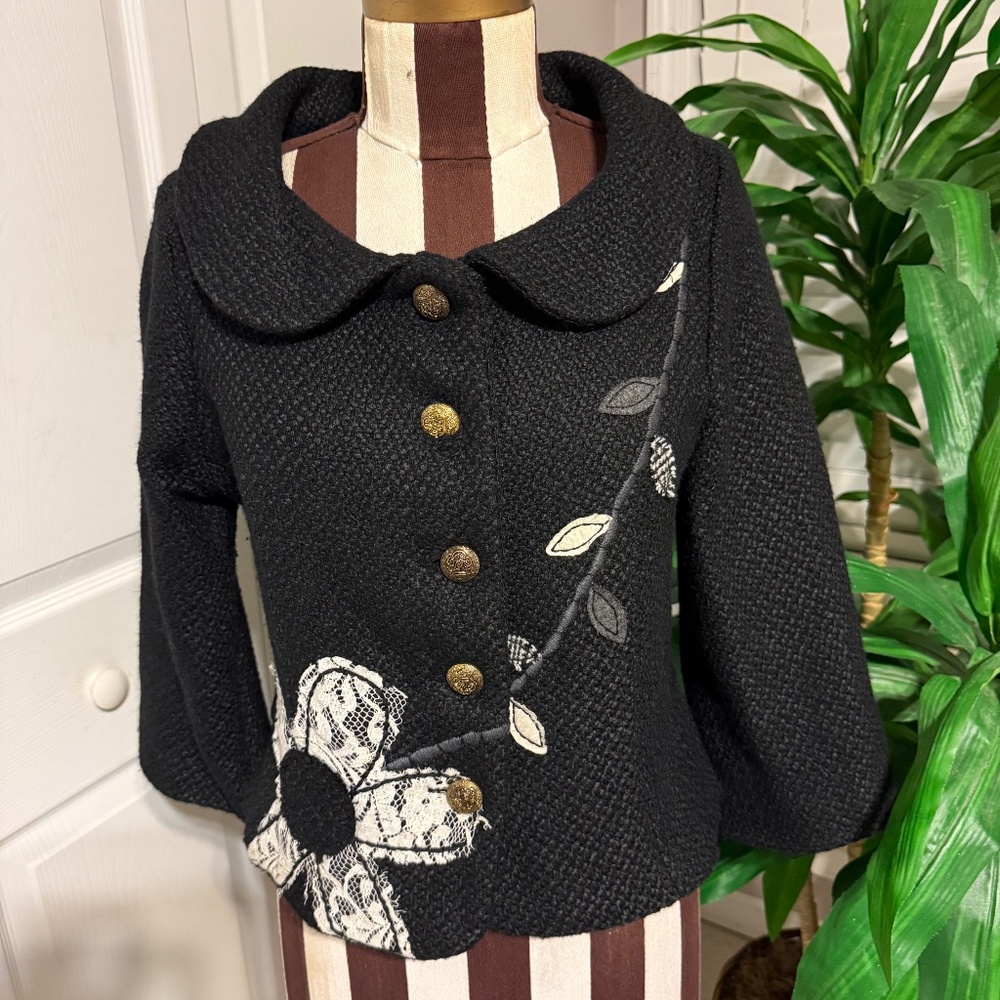 Anthropologie Nick & Mo Womens Tweed Floral Blazer Babydoll Whimsicore Boho M